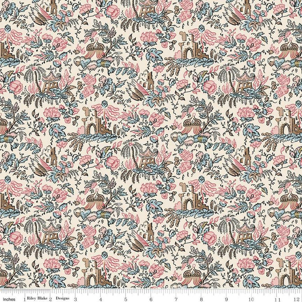 SALE Jane Austen at Home C10010 Sophia - Riley Blake Designs - Cream Pink Blue Historical Reproductions Floral - Quilting Cotton Fabric
