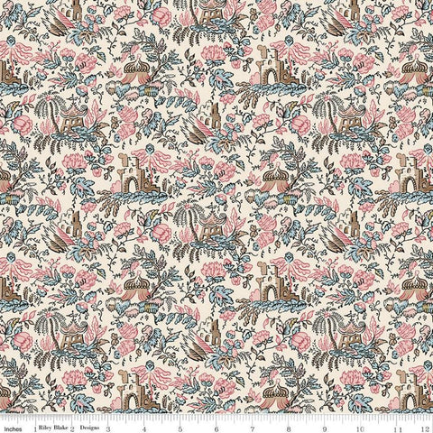 SALE Jane Austen at Home C10010 Sophia - Riley Blake Designs - Cream Pink Blue Historical Reproductions Floral - Quilting Cotton Fabric
