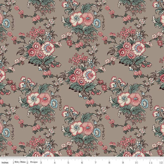 DEAL Jane Austen at Home C10007 Marianne - Riley Blake Designs - Brown Blue Historical Reproductions - Quilting Cotton - Licensed Product