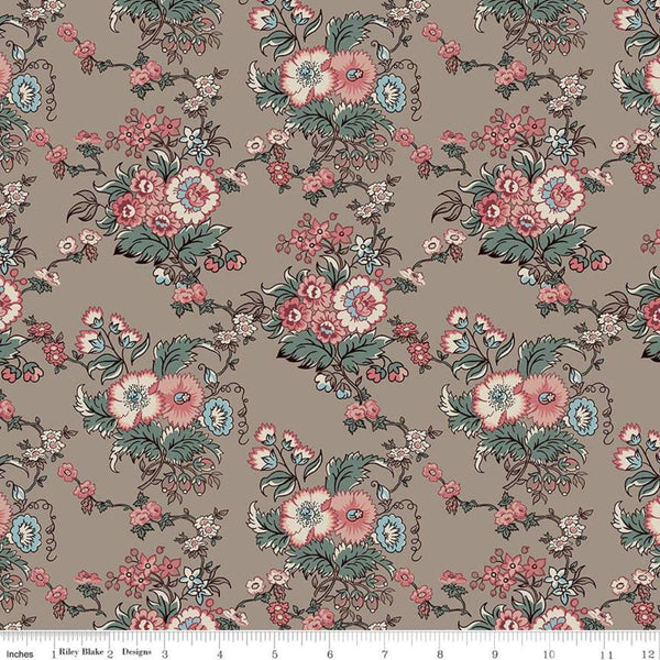 SALE Jane Austen at Home C10007 Marianne - Riley Blake Designs - Brown Blue Historical Reproductions - Quilting Cotton - Licensed Product