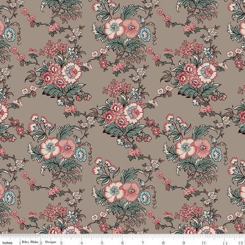 SALE Jane Austen at Home C10007 Marianne - Riley Blake Designs - Brown Pink Blue Historical Reproductions Flowers Floral - Quilting Cotton