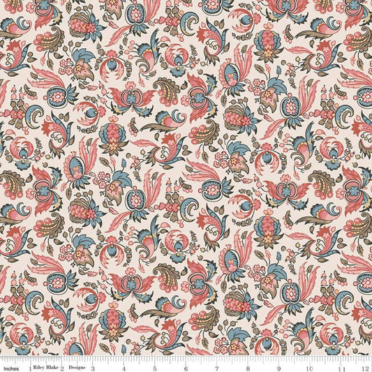SALE Jane Austen at Home C10005 Jane - Riley Blake Designs - Cream Blue Historical Reproductions - Quilting Cotton Fabric - Licensed Product