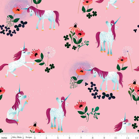 SALE Uni the Unicorn Toss C9981 Light Pink - Riley Blake Designs - Fantasy Juvenile Amy Krouse Rosenthal Flowers - Quilting Cotton Fabric