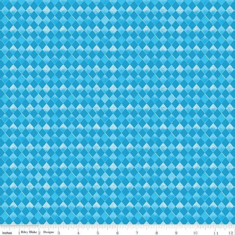 15" End of Bolt - SALE The Little Engine That Could Argyle C9994 Blue - Riley Blake - Trains Geometric Diamonds  - Quilting Cotton Fabric