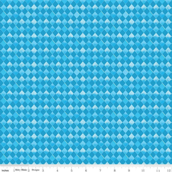 CLEARANCE 15" End of Bolt - The Little Engine That Could Argyle C9994 Blue - Riley Blake - Trains Diamonds  - Quilting Cotton Fabric