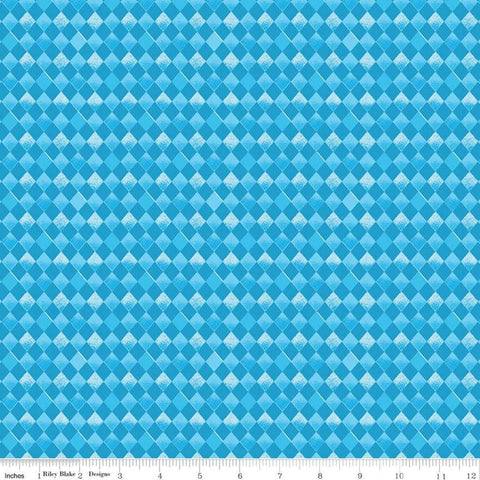 15" End of Bolt - SALE The Little Engine That Could Argyle C9994 Blue - Riley Blake - Trains Geometric Diamonds  - Quilting Cotton Fabric