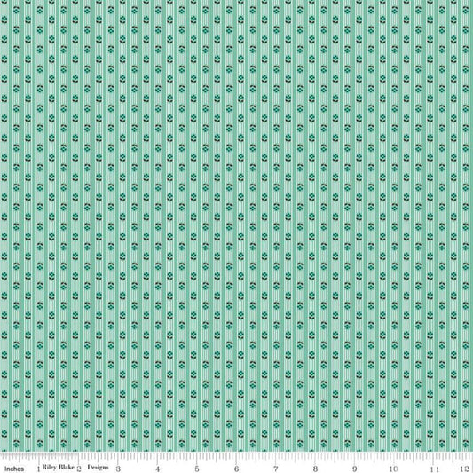 CLEARANCE Prim Stripe C9705 Sea Glass - Riley Blake - Blue White Stripes Striped Flowers Floral - Quilting Cotton Fabric