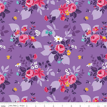Fat Quarter End of Bolt - SALE Fleur Main C9870 Purple - Riley Blake Designs - Flowers Floral  - Quilting Cotton Fabric