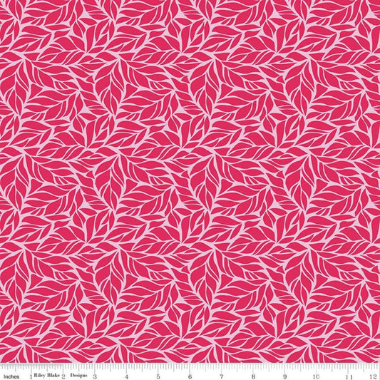 11" End of Bolt - CLEARANCE Fleur Foliage C9871 Dark Pink - Riley Blake - Tone on Tone All Over Leaves -  Quilting Cotton Fabric