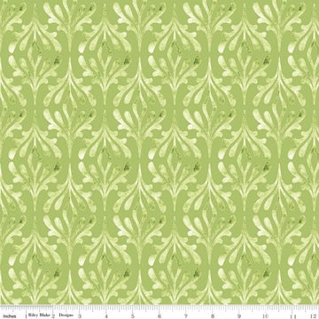 14" End of Bolt - CLEARANCE Glohaven Damask C9833 Green - Riley Blake Designs - Tone on Tone Watercolor Pattern -  Quilting Cotton Fabric