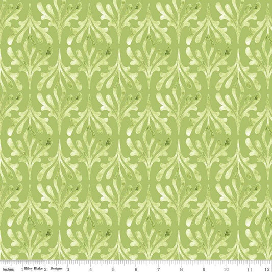 14" End of Bolt - CLEARANCE Glohaven Damask C9833 Green - Riley Blake Designs - Tone on Tone Watercolor Pattern -  Quilting Cotton Fabric