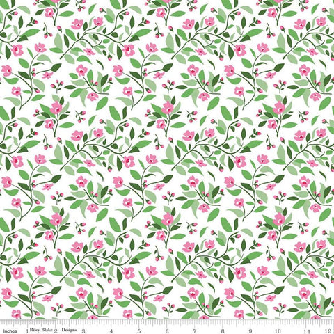 19" End of Bolt - SALE Fleur Vines C9872 Green - Riley Blake Designs - Floral Flowers Flower Sprigs Leaves White  - Quilting Cotton Fabric