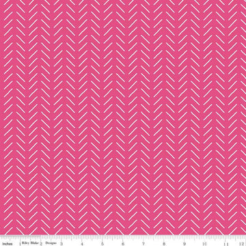 Fat Quarter End of Bolt - SALE Fleur Bias Lines C9876 Dark Pink - Riley Blake - Geometric Dashes Stripe Pink White -  Quilting Cotton Fabric