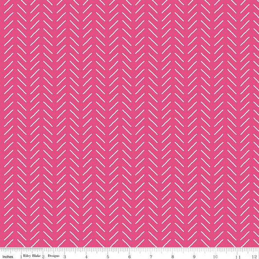 Fat Quarter End of Bolt - SALE Fleur Bias Lines C9876 Dark Pink - Riley Blake - Geometric Dashes Stripe Pink White -  Quilting Cotton Fabric