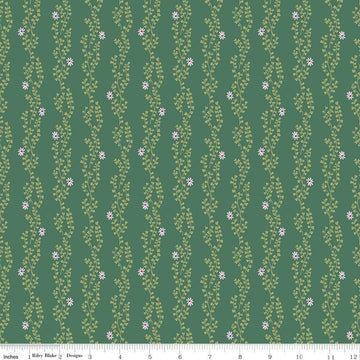 CLEARANCE 16" End of Bolt - New Dawn Clover Stripe C9854 Dark Green - Riley Blake - Floral Flowers Leaves Striped Stripes - Quilting Cotton