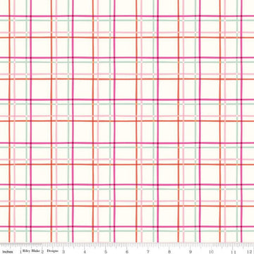 SALE New Dawn Plaid C9857 Cream - Riley Blake Designs - Pink Green Orange Cream - Quilting Cotton Fabric