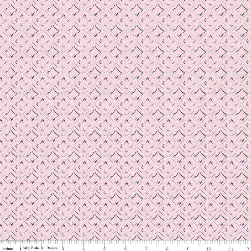 13" End of bolt Piece - SALE Idyllic Pavement C9884 Pink - Riley Blake - Geometric On-Point Squares Square Grid - Quilting Cotton Fabric
