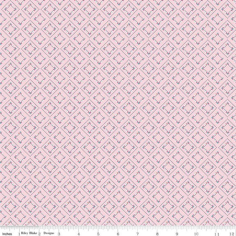 13" End of bolt Piece - SALE Idyllic Pavement C9884 Pink - Riley Blake - Geometric On-Point Squares Square Grid - Quilting Cotton Fabric