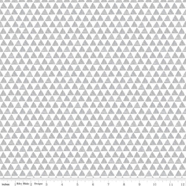 21" End of Bolt - Purrfect Day Triangles C9904 White - Riley Blake Designs - Cat Cats Kittens Geometric Gray White - Quilting Cotton Fabric