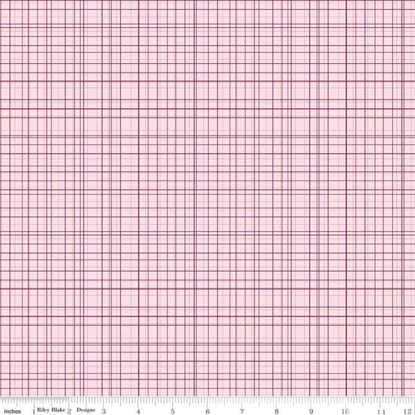 Fat quarter end of Bolt - CLEARANCE Bloom and Grow Plaid C10115 Pink - Riley Blake - Burgundy Pink Lines Geometric -  Quilting Cotton Fabric