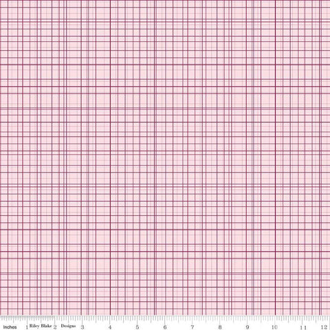 Fat quarter end of Bolt - CLEARANCE Bloom and Grow Plaid C10115 Pink - Riley Blake - Burgundy Pink Lines Geometric -  Quilting Cotton Fabric