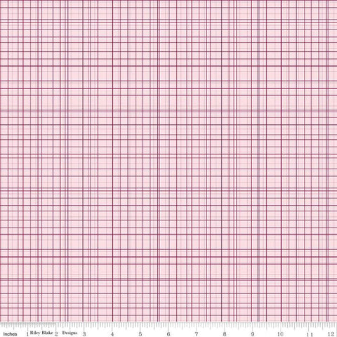Fat quarter end of Bolt - CLEARANCE Bloom and Grow Plaid C10115 Pink - Riley Blake - Burgundy Pink Lines Geometric -  Quilting Cotton Fabric