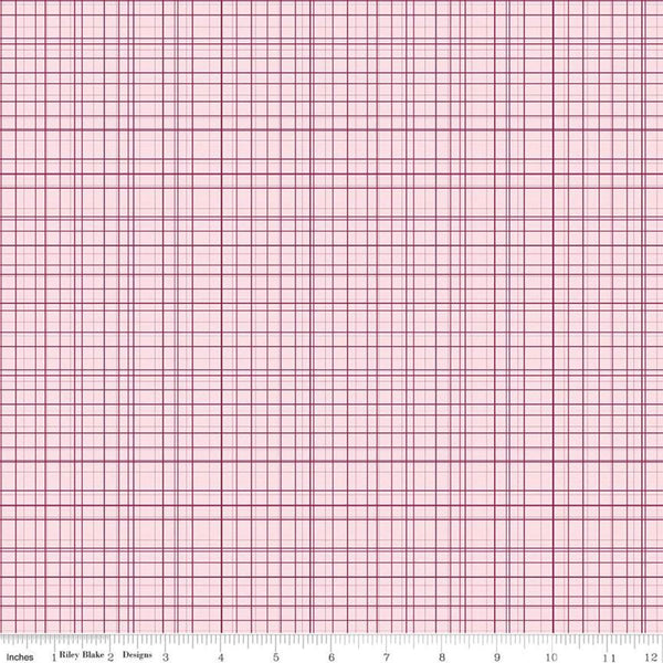 Fat quarter end of Bolt - CLEARANCE Bloom and Grow Plaid C10115 Pink - Riley Blake - Burgundy Pink Lines Geometric -  Quilting Cotton Fabric