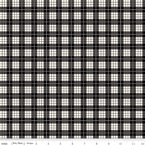 9" End of Bolt - SALE Wild at Heart Plaid C9825 Black - Riley Blake Designs - Outdoors Geometric Cream Black - Quilting Cotton Fabric