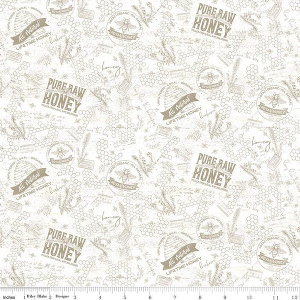 23" end of bolt - SALE Bee's Life Tonal C10102 Parchment - Riley Blake Designs - Off-White Bees Words Text -  Quilting Cotton Fabric