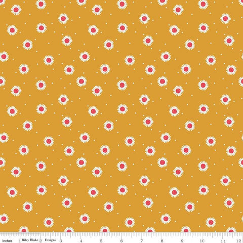 32" End of Bolt - SALE Golden Aster Daisy C9844 Mustard - Riley Blake - Floral Flowers Pin Dot Gold Pink Cream - Quilting Cotton Fabric