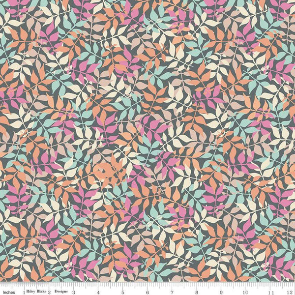 Fat Quarter End of Bolt - SALE Meadow Lane Leaves C10122 Gray - Riley Blake Designs - Floral Foliage -  Quilting Cotton Fabric