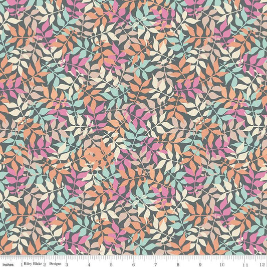 Fat Quarter End of Bolt - CLEARANCE 33" End of Bolt - Meadow Lane Leaves Gray - Riley Blake  -  Quilting Cotton