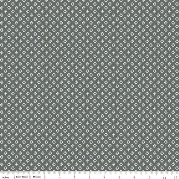 34" End of Bolt - CLEARANCE Meadow Lane Dashed Daisies C10124 Gray - Riley Blake - Floral Flowers Daisy Geometric -  Quilting Cotton Fabric