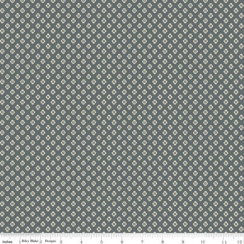 34" End of Bolt - CLEARANCE Meadow Lane Dashed Daisies C10124 Gray - Riley Blake - Floral Flowers Daisy Geometric -  Quilting Cotton Fabric