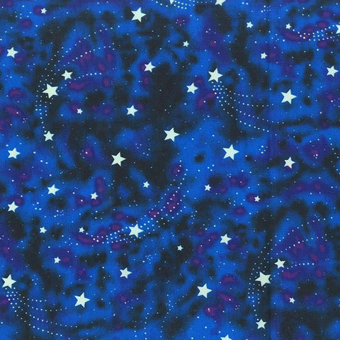 20" End of Bolt Piece - Star Magic Glow in the Dark DG0605 Nite - Michael Miller Fabric - Stars Blue White Purple - Quilting Cotton Fabric