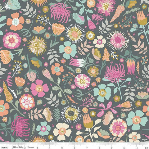 Meadow Lane Main C10120 Gray - Riley Blake Designs - Floral Flowers -  Quilting Cotton Fabric