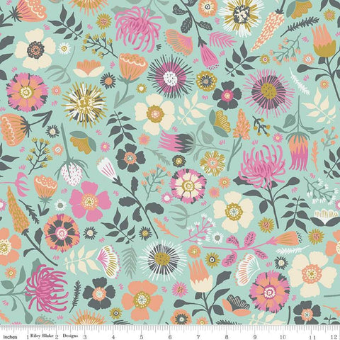 SALE Meadow Lane Main C10120 Mint - Riley Blake Designs - Floral Flowers Green -  Quilting Cotton Fabric