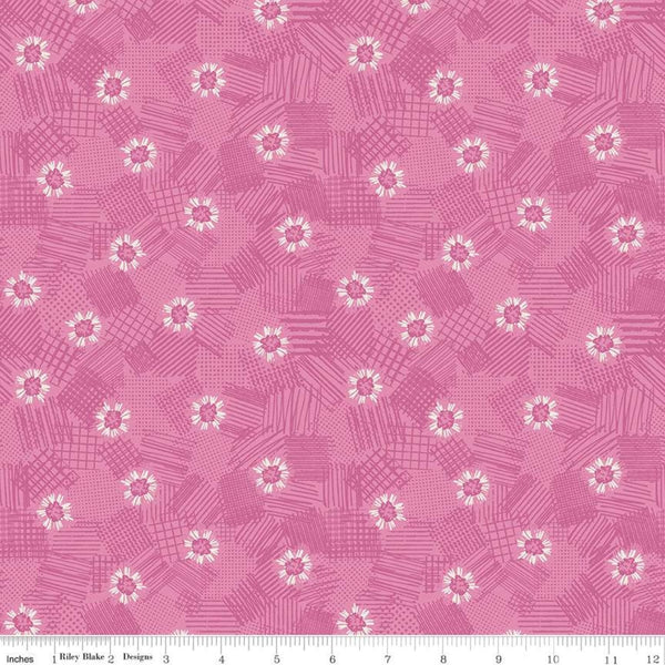 21" End of Bolt - SALE Meadow Lane Scribbled Floral C10123 Pink - Riley Blake Designs - Floral Flowers Tone-on-Tone - Quilting Cotton Fabric