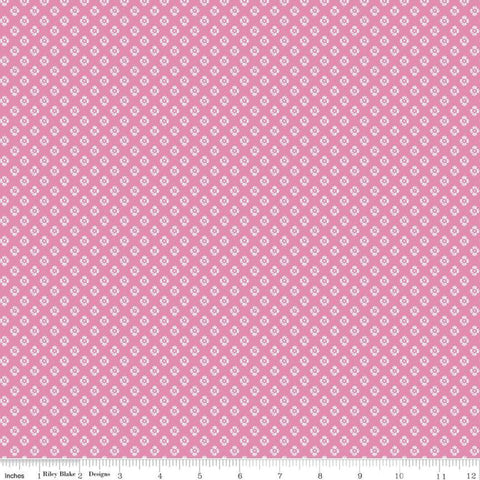 CLEARANCE Meadow Lane Dashed Daisies C10124 Pink - Riley Blake Designs - Floral Flowers Daisy Geometric -  Quilting Cotton Fabric