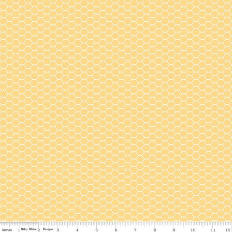 9" End of Bolt Piece - Down on the Farm Chicken Wire C10075 Yellow - Riley Blake - Children's Geometric Hexagons - Quilting Cotton Fabric