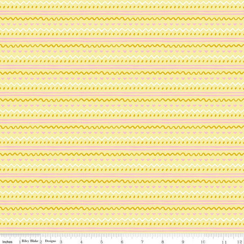CLEARANCE Easter Egg Hunt Geo C10275 Yellow - Riley Blake Designs - Spring Stripes Wavy Lines Dots Triangles - Quilting Cotton Fabric