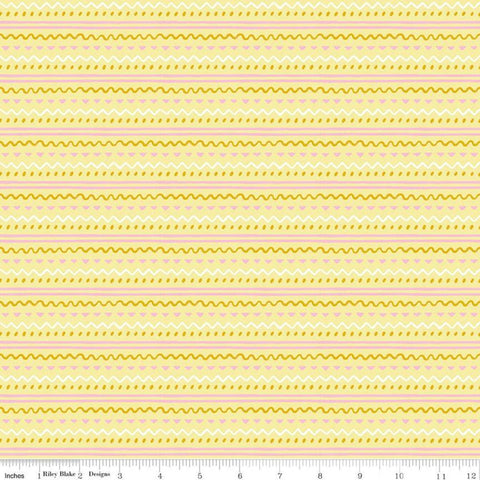 SALE Easter Egg Hunt Geo C10275 Yellow - Riley Blake Designs - Spring Stripes Striped Wavy Lines Dots Triangles - Quilting Cotton Fabric