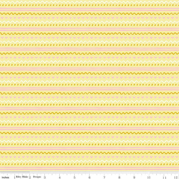 CLEARANCE Easter Egg Hunt Geo C10275 Yellow - Riley Blake Designs - Spring Stripes Wavy Lines Dots Triangles - Quilting Cotton Fabric