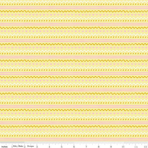 CLEARANCE Easter Egg Hunt Geo C10275 Yellow - Riley Blake Designs - Spring Stripes Wavy Lines Dots Triangles - Quilting Cotton Fabric