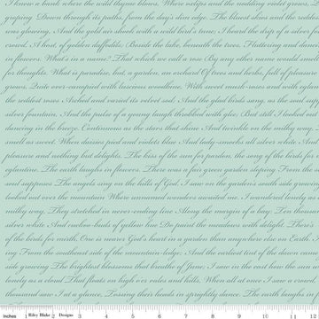 17" End of Bolt - SALE Rose and Violet's Garden Text C10416 Songbird - Riley Blake - Script Words Blue Aqua  - Quilting Cotton Fabric