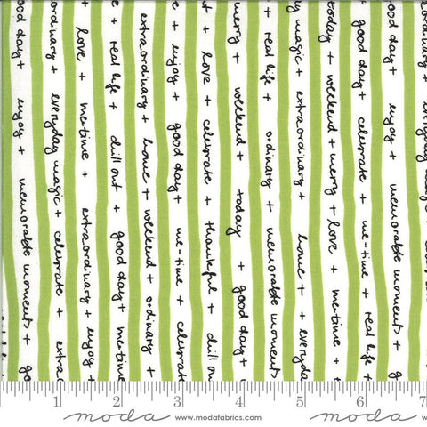 Fat Quarter End of Bolt Piece - SALE Quotation Quotes 1732 - Moda Fabrics - Green Cream Motivational Script Stripes-Quilting Cotton Fabric