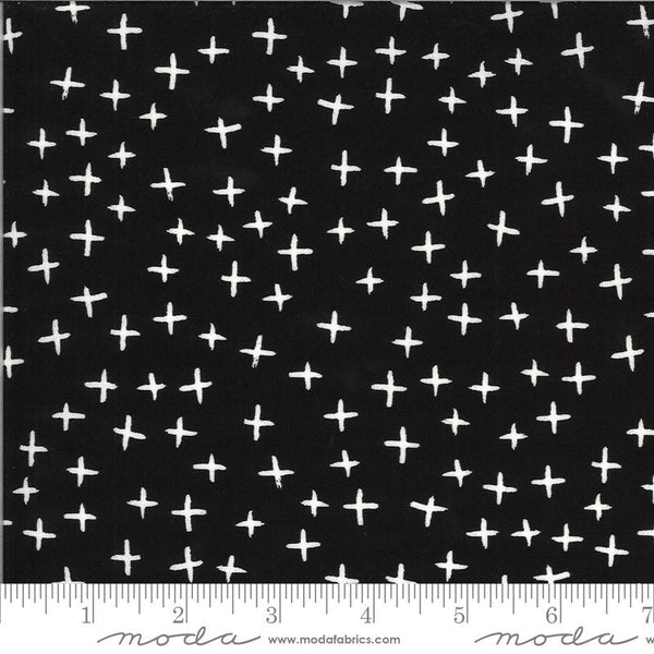 Fat Quarter End of Bolt - Quotation Plus 1734 Ink - Moda Fabrics - Black Cream Plus Signs  - Quilting Cotton Fabric