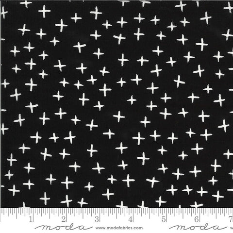 Fat Quarter End of Bolt - Quotation Plus 1734 Ink - Moda Fabrics - Black Cream Plus Signs  - Quilting Cotton Fabric