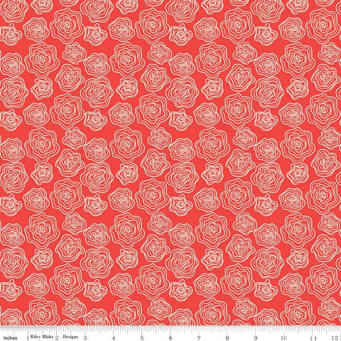 Fat Quarter End of Bolt Piece - CLEARANCE From the Heart C10052 Red - Riley Blake - Valentine's Cream Outlined Floral-Quilting Cotton Fabric