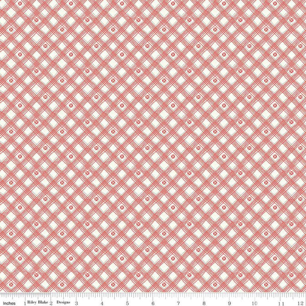 CLEARANCE From the Heart Plaid C10056 Cream - Riley Blake - Valentine's Diagonal Lines Hearts - Quilting Cotton Fabric